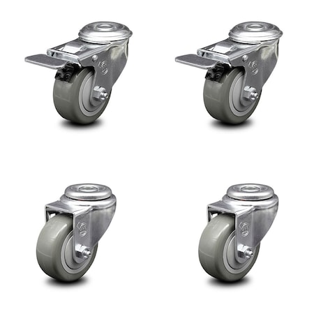 Service Caster 3.5 Inch Gray Polyurethane Swivel Bolt Hole Caster Set with 2 Total Lock Brake SCC-BHTTL20S3514-PPUB-2-S-2